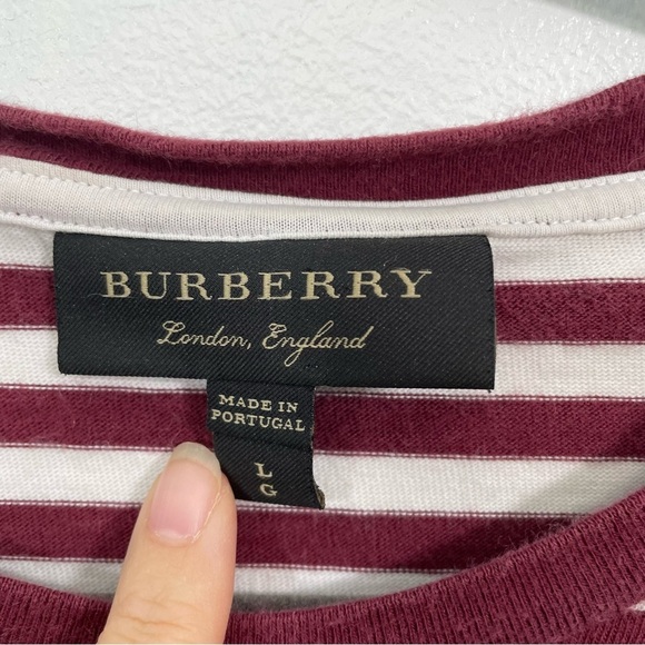 Burberry Burgundy and White Striped Tee - Picture 3 of 8